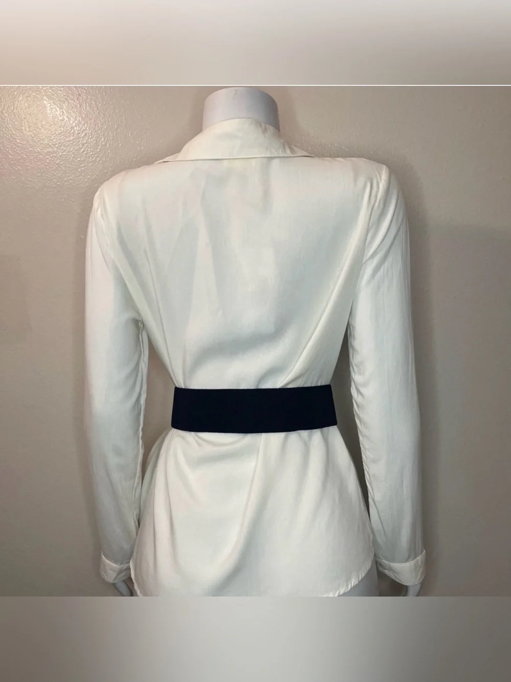 Black PU leather gold tone buckle elastic waistband belt
